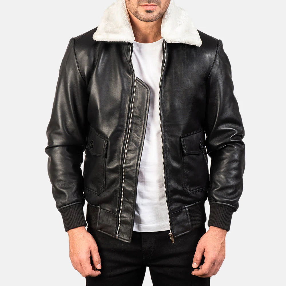 Shearling Collar Leather Bomber