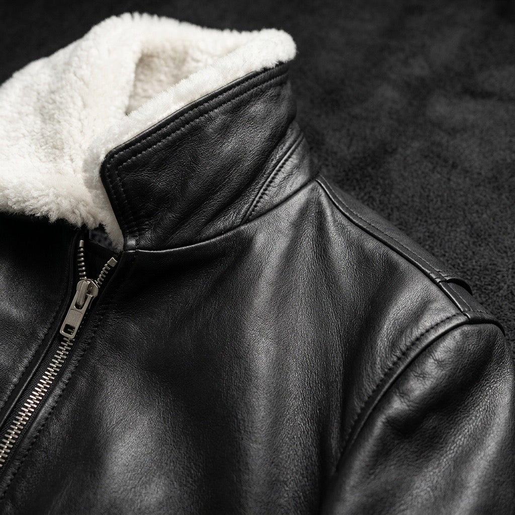 Shearling Collar Leather Bomber