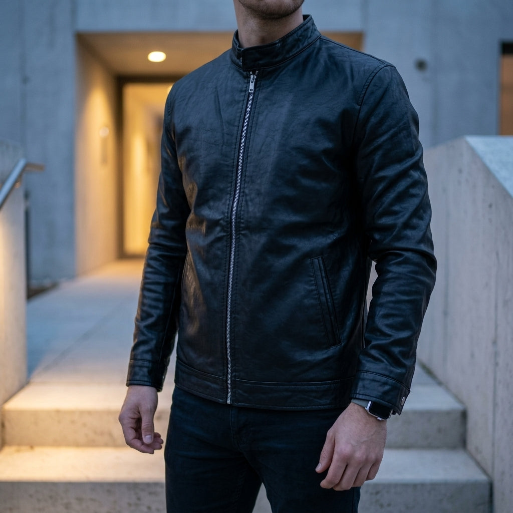Urban Stand Collar Leather Jacket