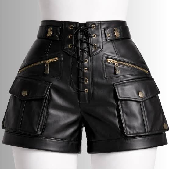High-Waist Moto Cargo Shorts