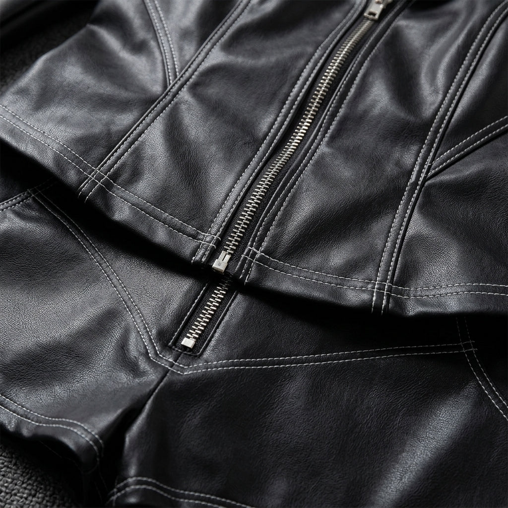 Zip Front Faux Leather Set