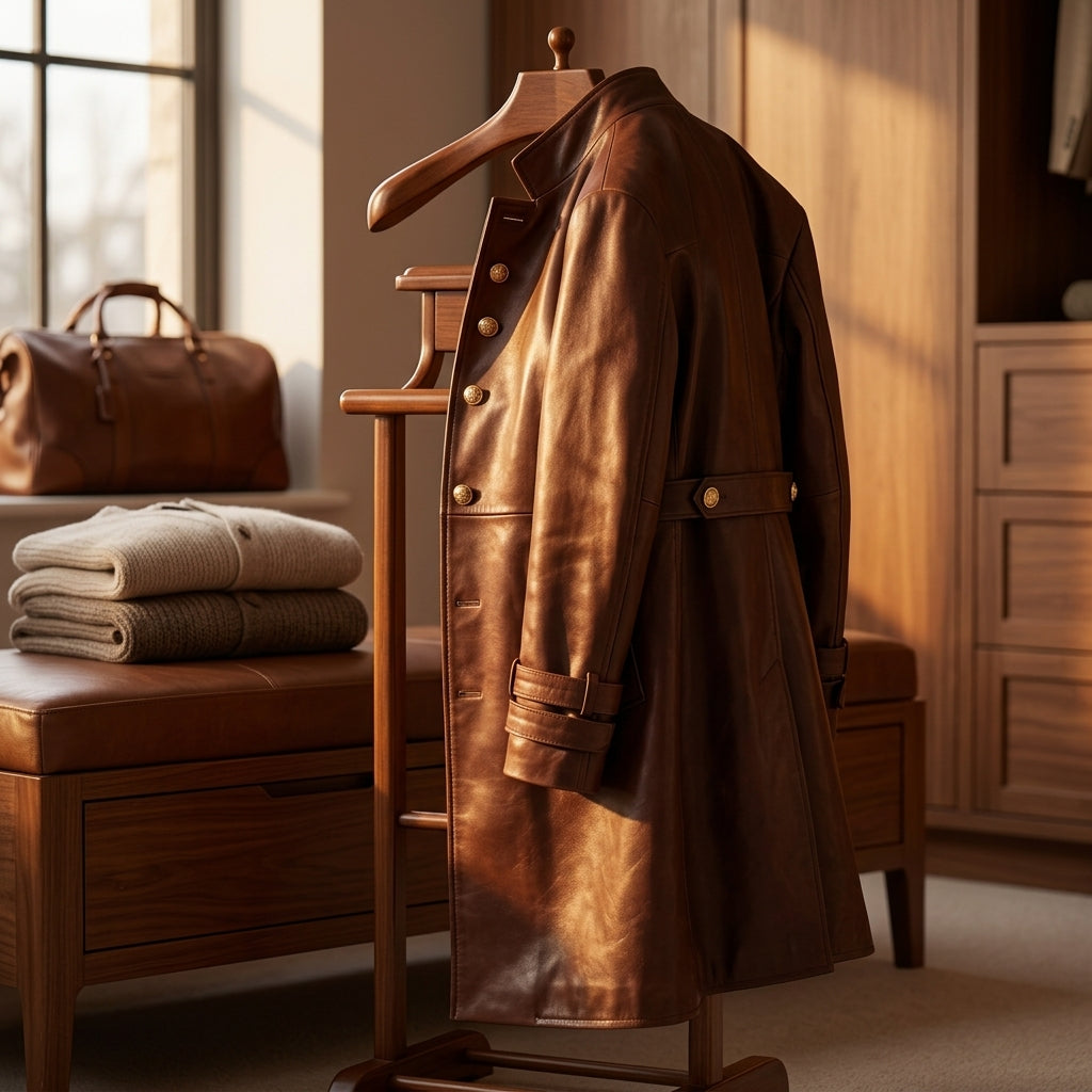 Royal Crest Leather Overcoat