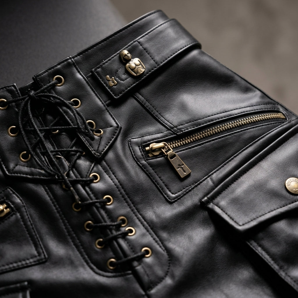 High-Waist Moto Cargo Shorts