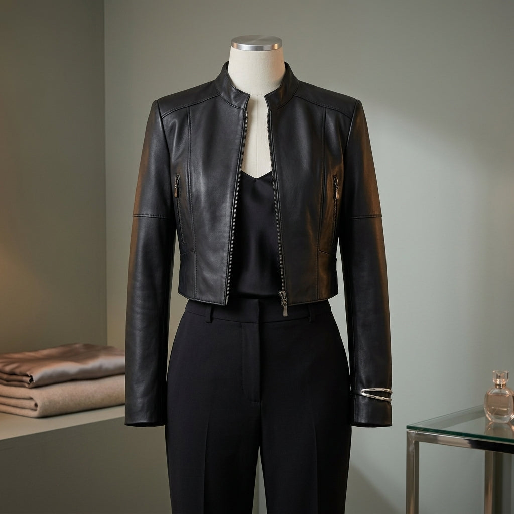 Noir Luxe Cropped Moto Jacket