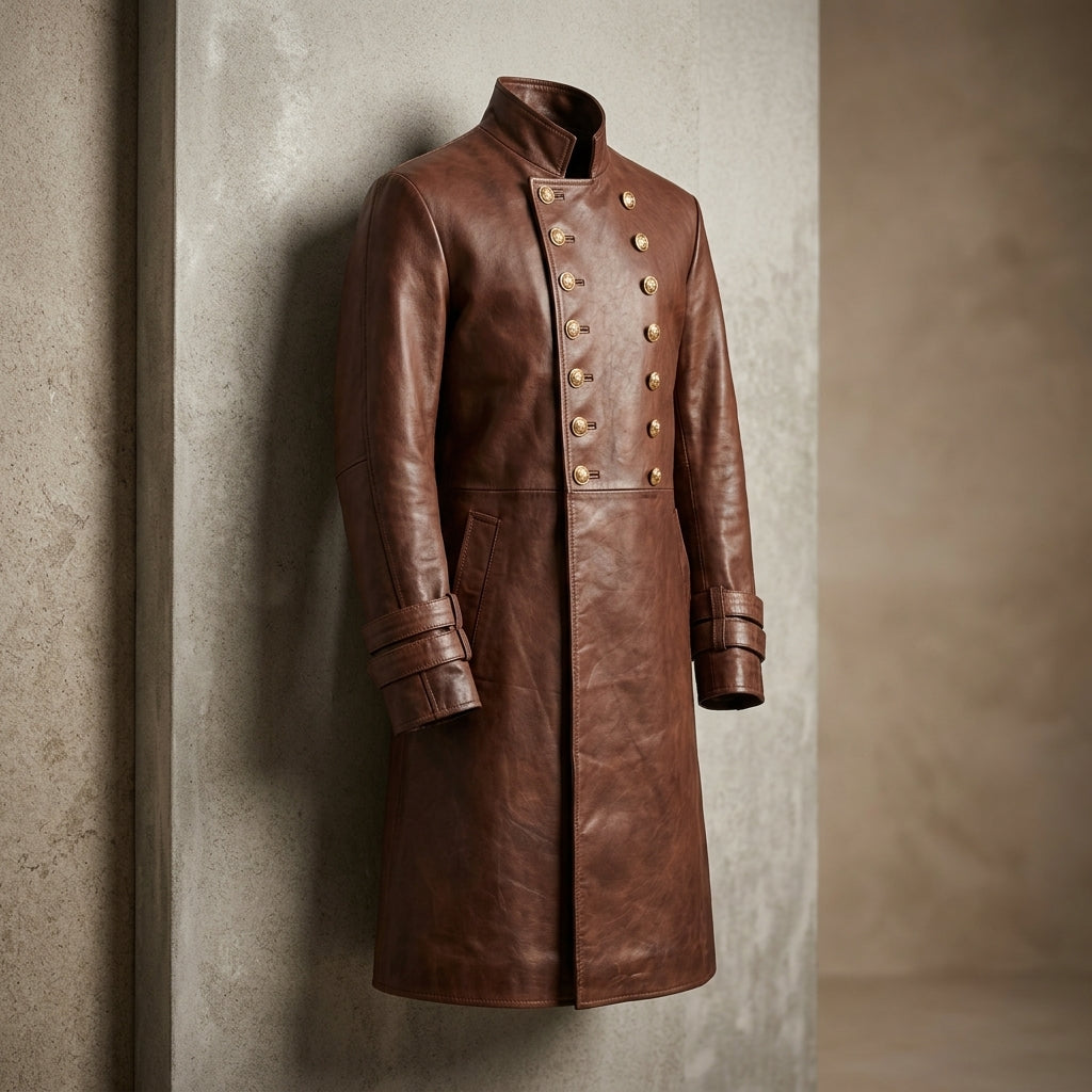 Royal Crest Leather Overcoat