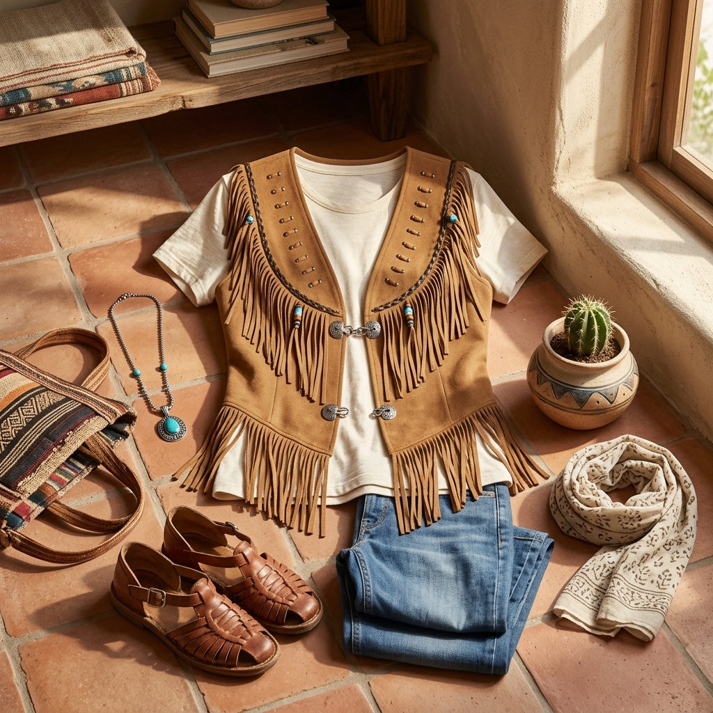 Boho Fringe Suede Vest