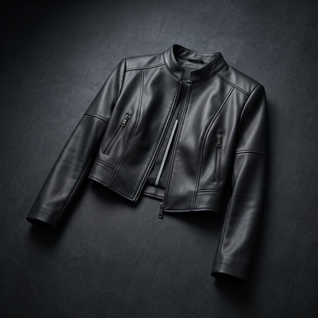 Noir Luxe Cropped Moto Jacket