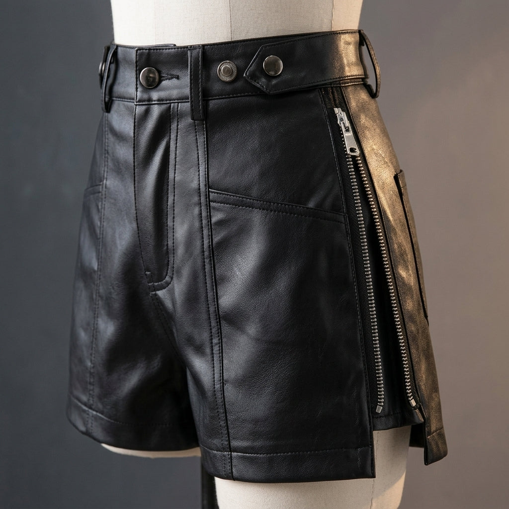 Edge Zip Leather Mini Shorts