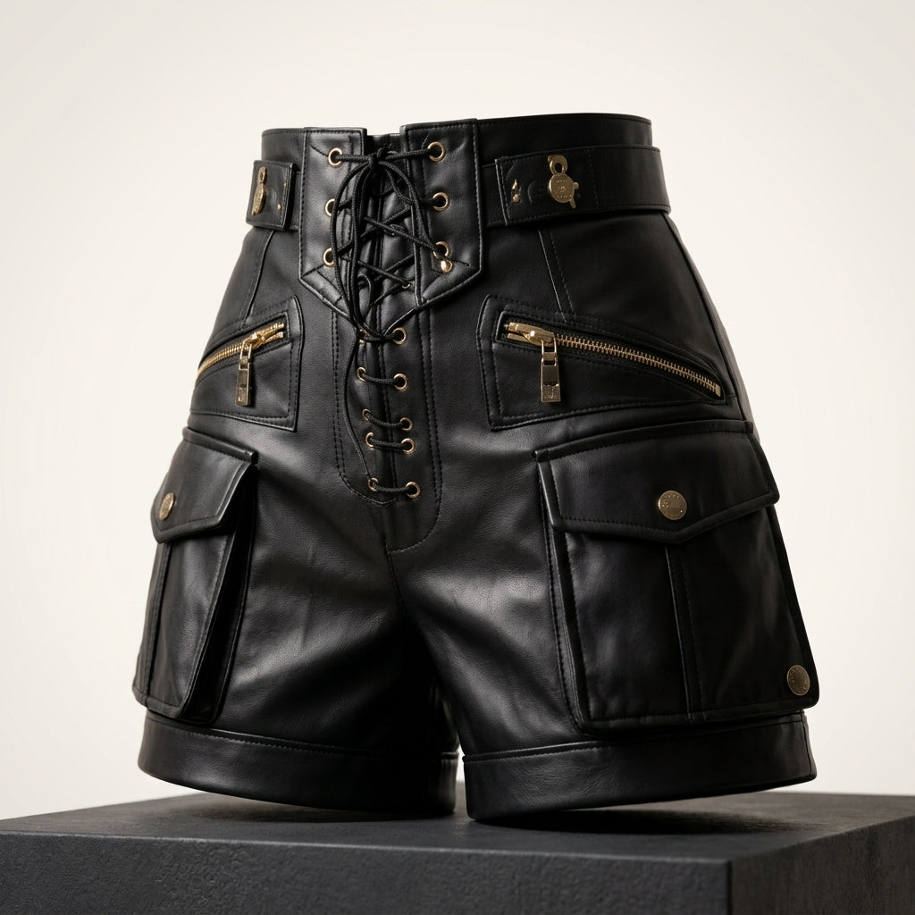 High-Waist Moto Cargo Shorts