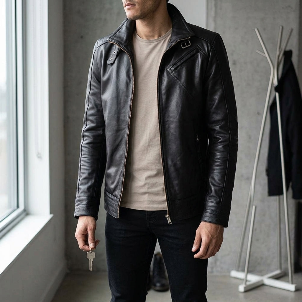 Urban Black Leather Biker Jacket