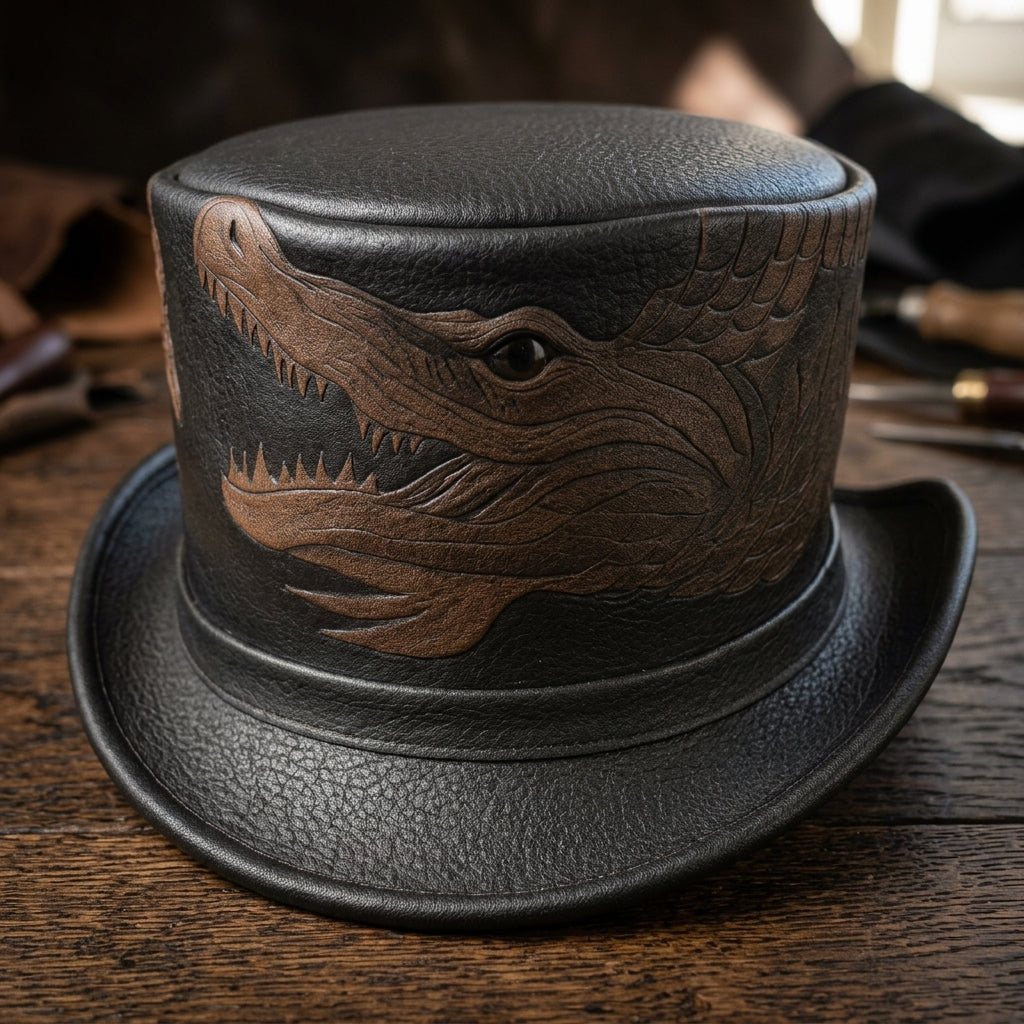 Dino Crest Leather Top Hat