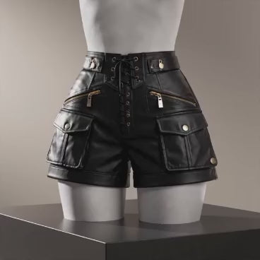High-Waist Moto Cargo Shorts