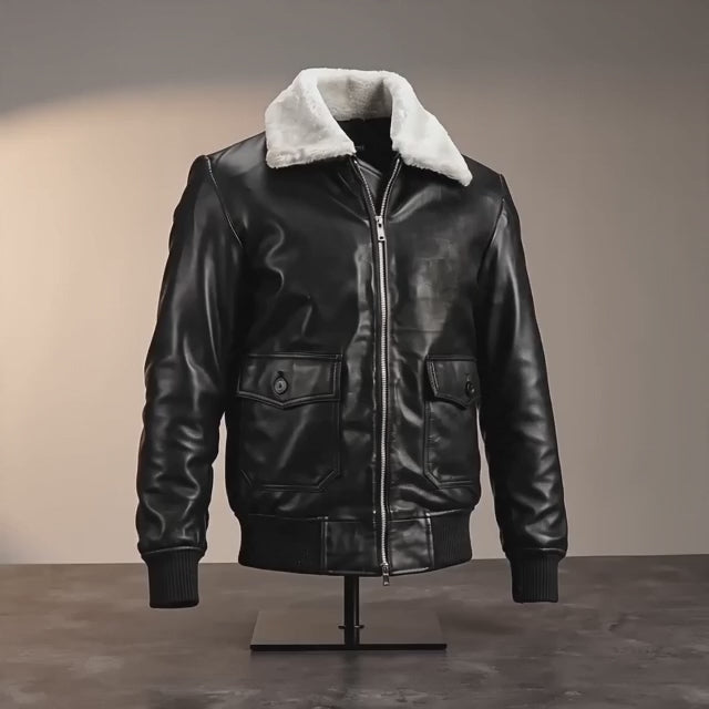 Shearling Collar Leather Bomber