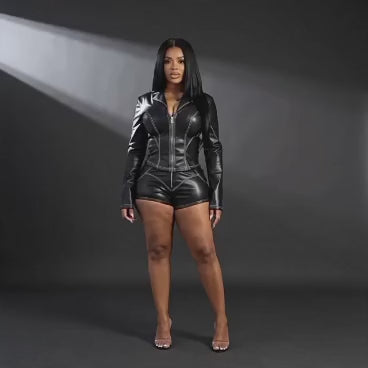 Zip Front Faux Leather Set